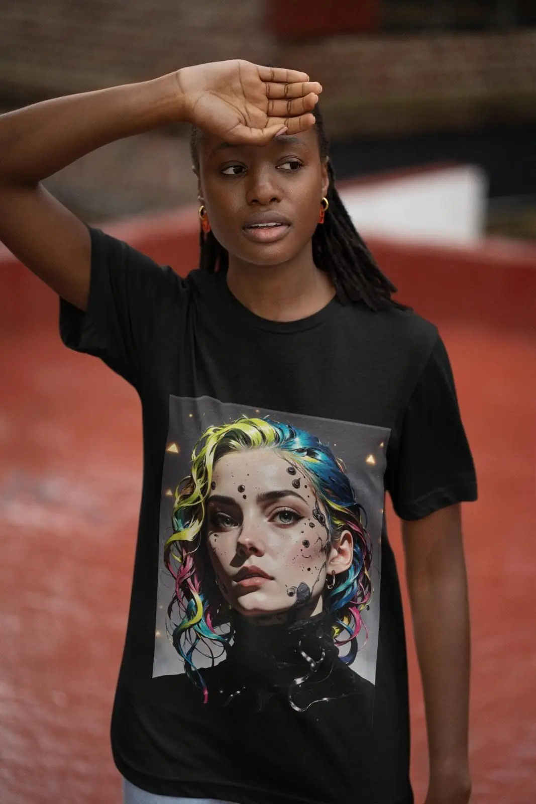 Cyber Girl Tęczowa Koszulka Damska - obrazek 3