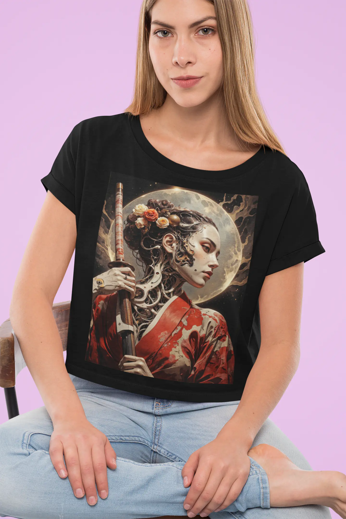 Cyber Girl Samurai Koszulka Damska - obrazek 4
