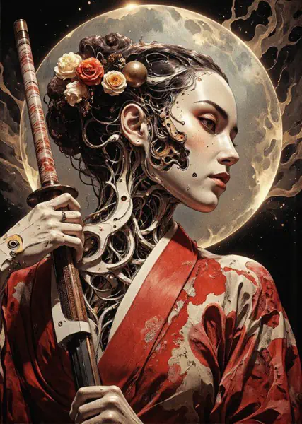Cyber Girl Samurai Koszulka Damska - obrazek 2