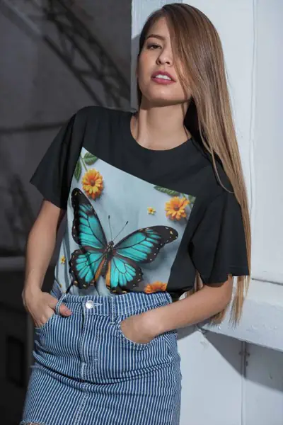 Motyl Turkusowy Koszulka Damska - obrazek 2