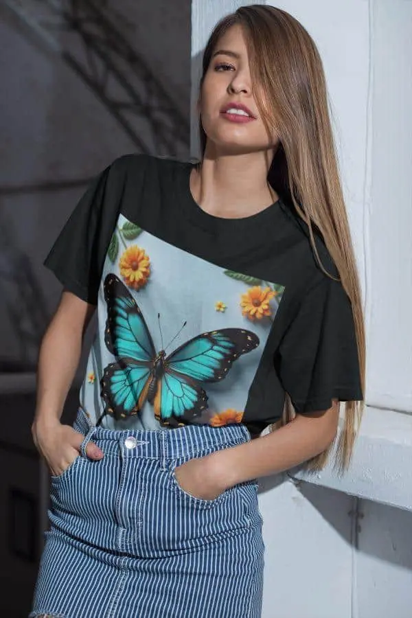 Motyl Turkusowy Koszulka Damska