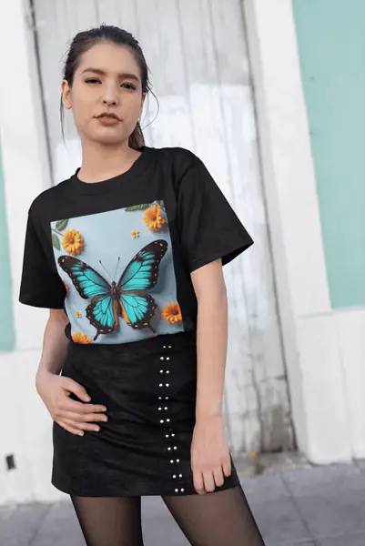 Motyl Turkusowy Koszulka Damska - obrazek 3