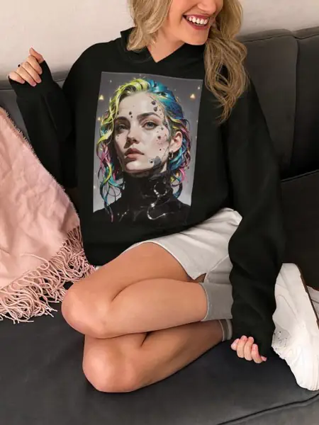 Cyber Girl Tęczowa  Bluza Damska - obrazek 2