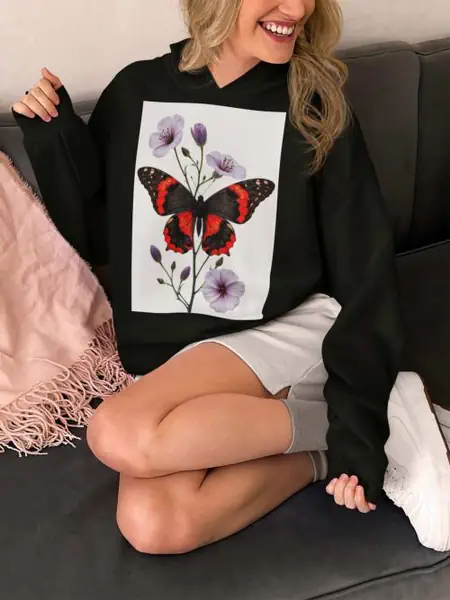 Motyl Czerwony Bluza Damska - obrazek 2